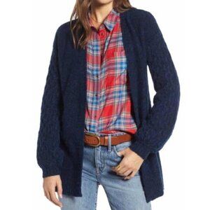 Treasure & Bond Cozy Cardigan Royal Blue Black Bubble Sleeves Size M